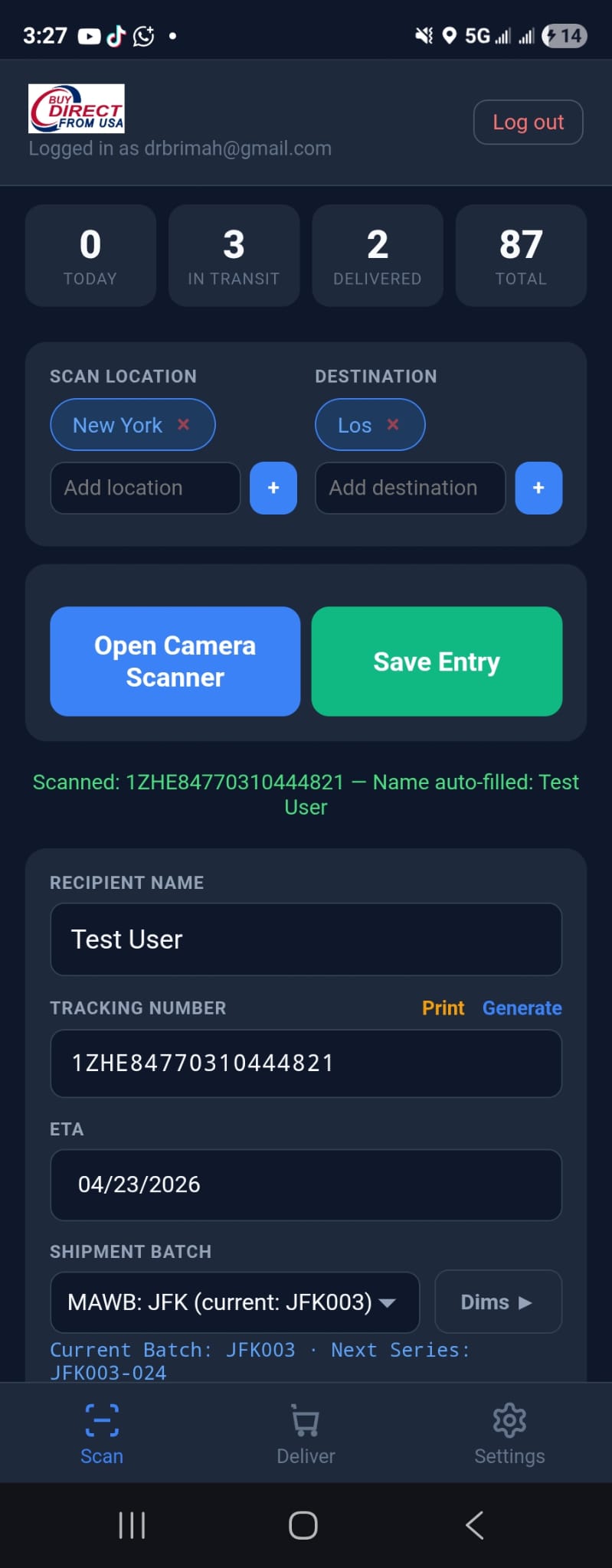Codivant V6 scan screen